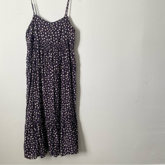 Madewell Dark indigo Ditsy dandelion Floral Spaghetti Strap tiered maxi Dress 10 - Picture 9 of 11